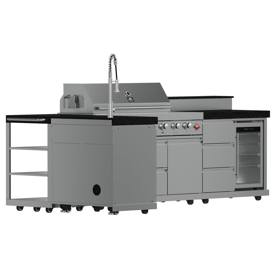 FORNO Bulnes 40-Inch BBQ, 95,000 BTU, 5 Burners, Sear &amp; Rotisserie Infrared with Side Burner, Stainless Steel Outdoor Kitchen with 1.8 cu.ft. Beverage Center &amp; Black Granite Countertops