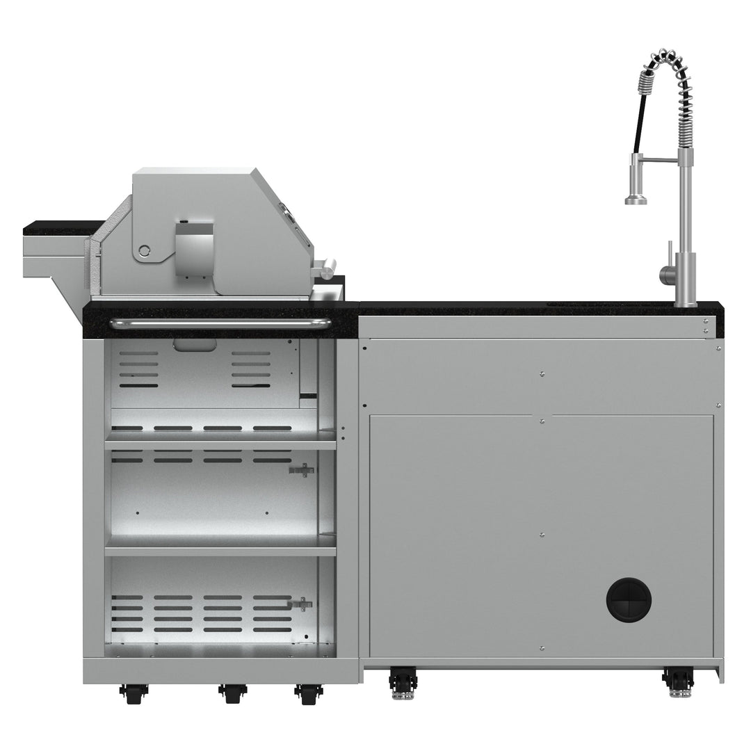 FORNO Bulnes 40-Inch BBQ, 95,000 BTU, 5 Burners, Sear &amp; Rotisserie Infrared with Side Burner, Stainless Steel Outdoor Kitchen with 1.8 cu.ft. Beverage Center &amp; Black Granite Countertops