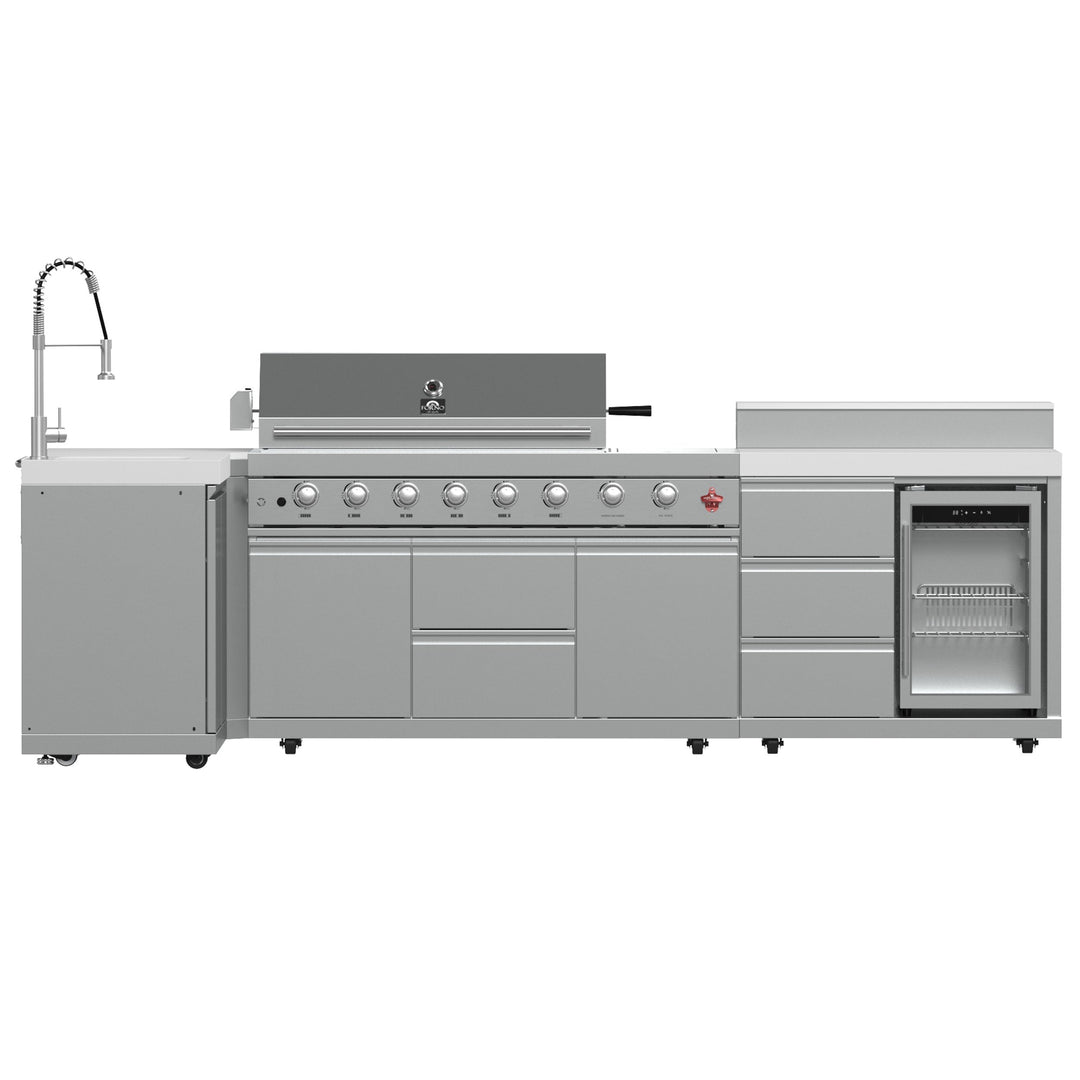 FORNO Bulnes 40-Inch BBQ, 95,000 BTU, 5 Burners, Sear &amp; Rotisserie Infrared with Side Burner, Stainless Steel Outdoor Kitchen with 1.8 cu.ft. Beverage Center &amp; White Sintered Stone Countertops