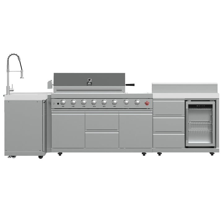 FORNO Bulnes 40-Inch BBQ, 95,000 BTU, 5 Burners, Sear &amp; Rotisserie Infrared with Side Burner, Stainless Steel Outdoor Kitchen with 1.8 cu.ft. Beverage Center &amp; White Sintered Stone Countertops