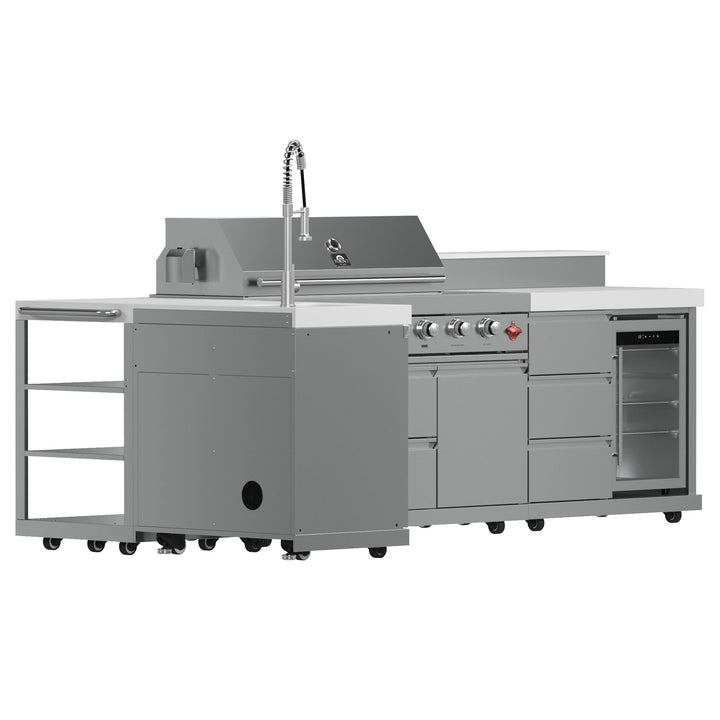 FORNO Bulnes 40-Inch BBQ, 95,000 BTU, 5 Burners, Sear &amp; Rotisserie Infrared with Side Burner, Stainless Steel Outdoor Kitchen with 1.8 cu.ft. Beverage Center &amp; White Sintered Stone Countertops