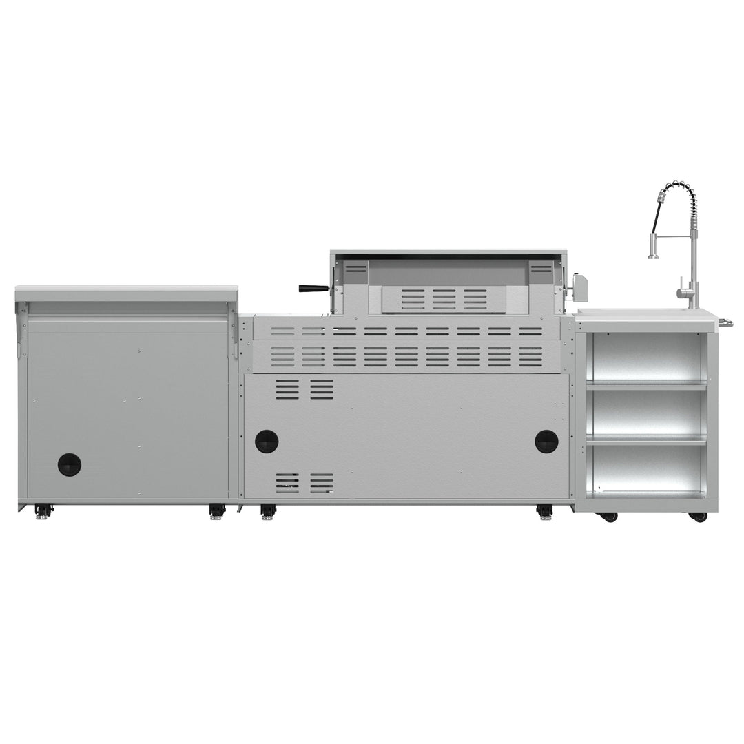 FORNO Bulnes 40-Inch BBQ, 95,000 BTU, 5 Burners, Sear &amp; Rotisserie Infrared with Side Burner, Stainless Steel Outdoor Kitchen with 1.8 cu.ft. Beverage Center &amp; White Sintered Stone Countertops