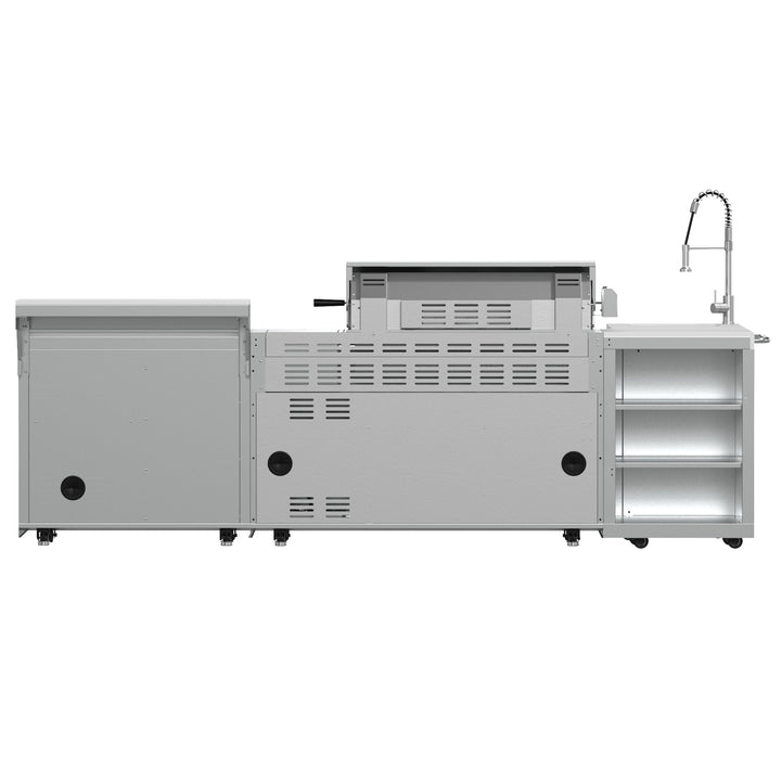 FORNO Bulnes 40-Inch BBQ, 95,000 BTU, 5 Burners, Sear &amp; Rotisserie Infrared with Side Burner, Stainless Steel Outdoor Kitchen with 1.8 cu.ft. Beverage Center &amp; White Sintered Stone Countertops