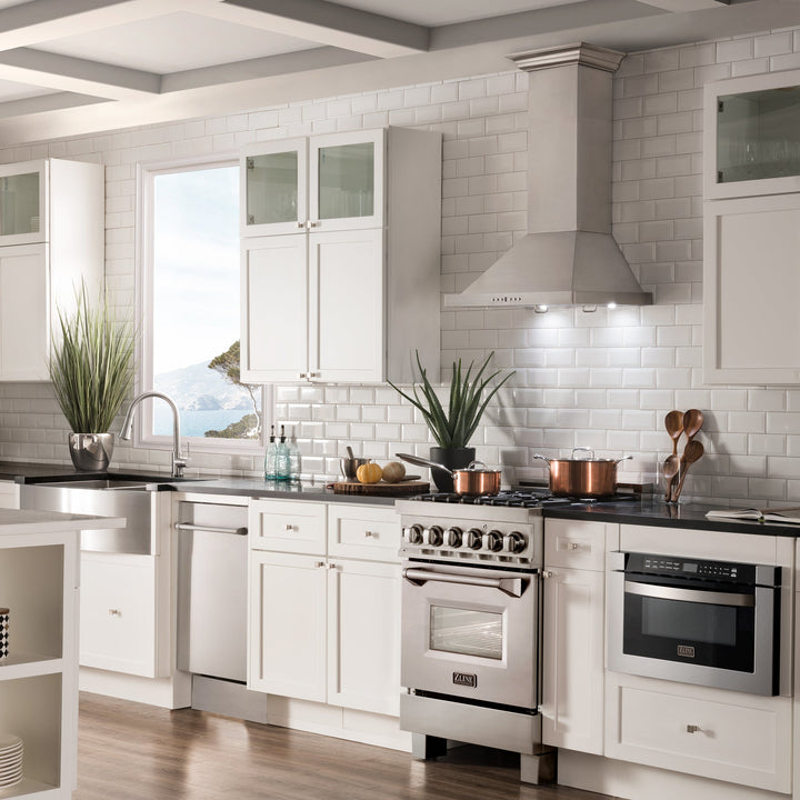 ZLINE 24" Convertible Vent Wall Mount Range Hood in Stainless Steel with Crown Molding (KBCRN-24)