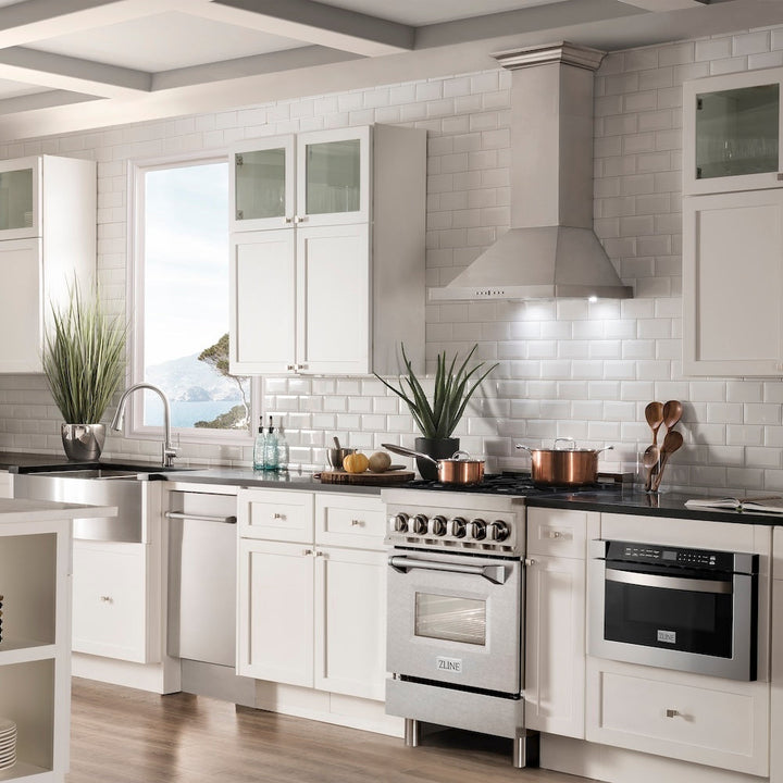 ZLINE 24 in. 2.8 cu. ft. Legacy Dual Fuel Range with 4 Burner Gas Cooktop and Electric Convection Oven in Stainless Steel with Satin Stainless Steel Door (RA-SN-24)