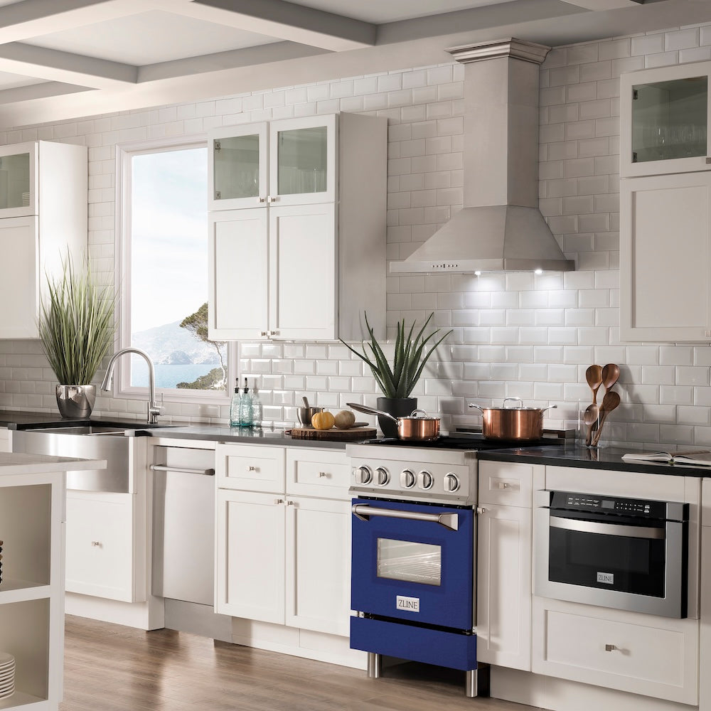 ZLINE 24 in. 2.8 cu. ft. Legacy Induction Range with 4 Element Cooktop and Electric Oven in Stainless Steel and Blue Gloss Door, Open Box-Excellent Condition