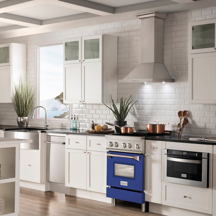ZLINE 24 in. 2.8 cu. ft. Legacy Induction Range with 4 Element Cooktop and Electric Oven in Stainless Steel and Blue Matte Door, Open Box-Excellent Condition