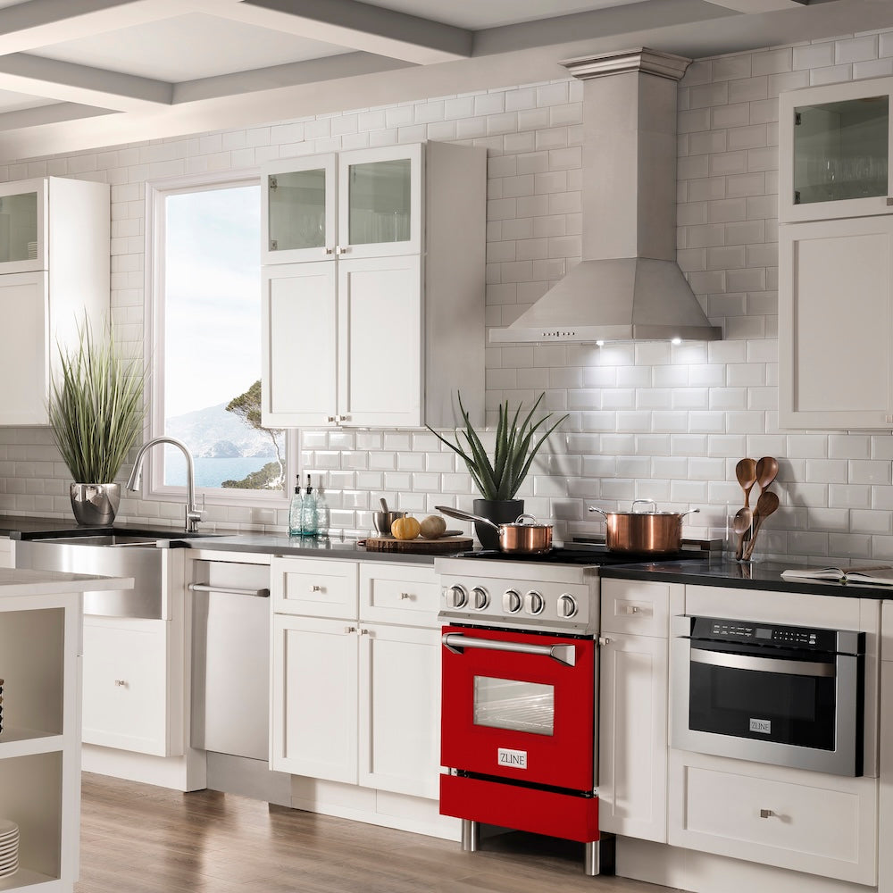 ZLINE 24 in. 2.8 cu. ft. Legacy Induction Range with 4 Element Cooktop and Electric Oven in Stainless Steel and Red Gloss Door, Open Box-Excellent Condition