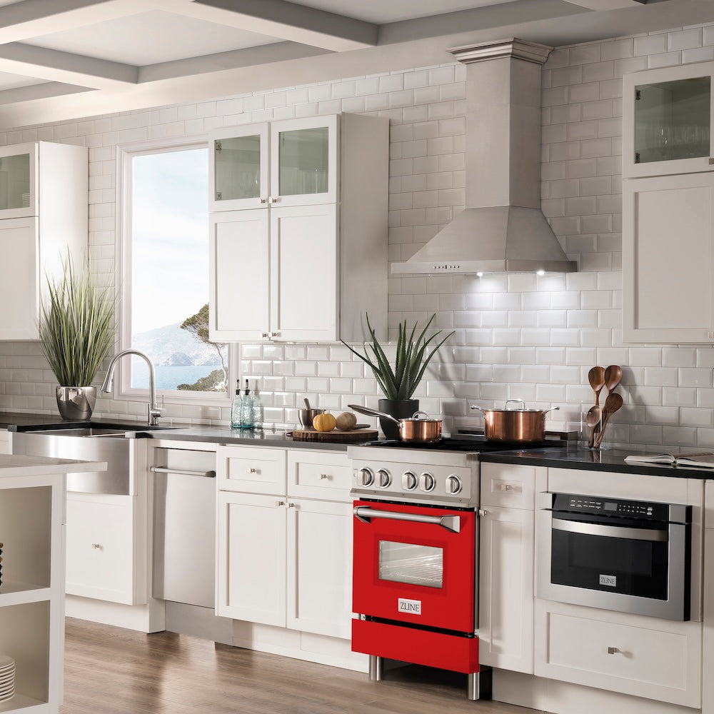 ZLINE 24 in. 2.8 cu. ft. Legacy Induction Range with 4 Element Cooktop and Electric Oven in Stainless Steel and Red Matte Door, Open Box-Excellent Condition