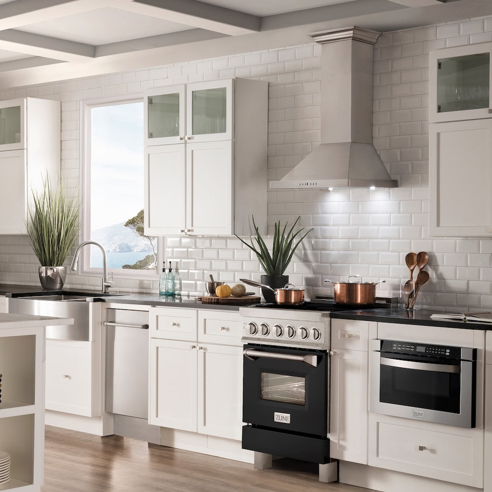 ZLINE 24 in. 2.8 cu. ft. Legacy Induction Range with 4 Element Cooktop and Electric Oven in Satin Stainless Steel and Black Matte Door, Open Box-Excellent Condition