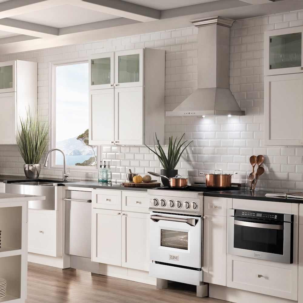 ZLINE 24 in. 2.8 cu. ft. Legacy Induction Range with 4 Element Cooktop and Electric Oven in Satin Stainless Steel and White Matte Door, Open Box-Excellent Condition
