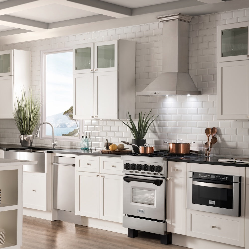 ZLINE Autograph Edition 24 in. 2.8 cu. ft. Legacy Dual Fuel Range with 4 Burner Gas Cooktop and Electric Convection Oven in Stainless Steel and Matte Black Accents, Open Box-Excellent Condition