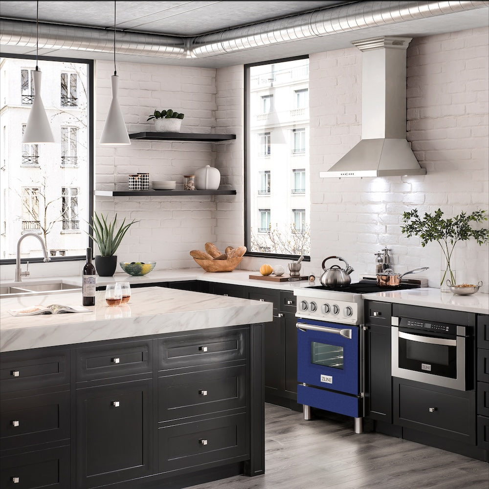ZLINE 24 in. 2.8 cu. ft. Legacy Induction Range with 4 Element Cooktop and Electric Oven in Stainless Steel and Blue Gloss Door, Open Box-Excellent Condition