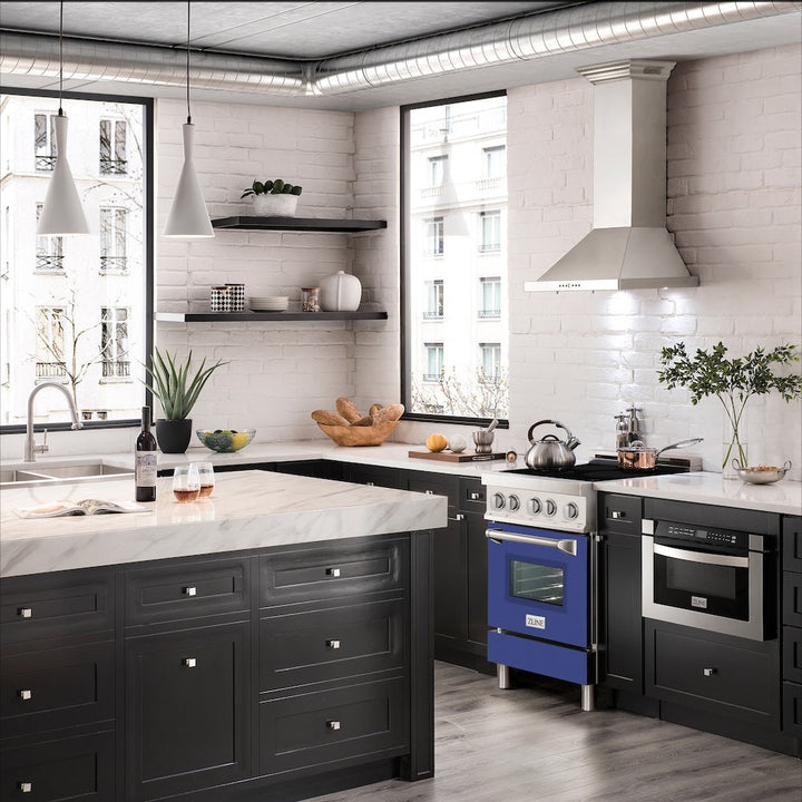ZLINE 24 in. 2.8 cu. ft. Legacy Induction Range with 4 Element Cooktop and Electric Oven in Stainless Steel and Blue Matte Door, Open Box-Excellent Condition