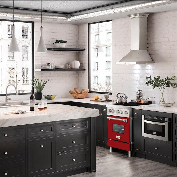 ZLINE 24 in. 2.8 cu. ft. Legacy Induction Range with 4 Element Cooktop and Electric Oven in Stainless Steel and Red Gloss Door, Open Box-Excellent Condition
