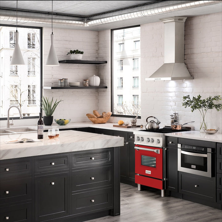 ZLINE 24 in. 2.8 cu. ft. Legacy Induction Range with 4 Element Cooktop and Electric Oven in Stainless Steel and Red Matte Door, Open Box-Excellent Condition