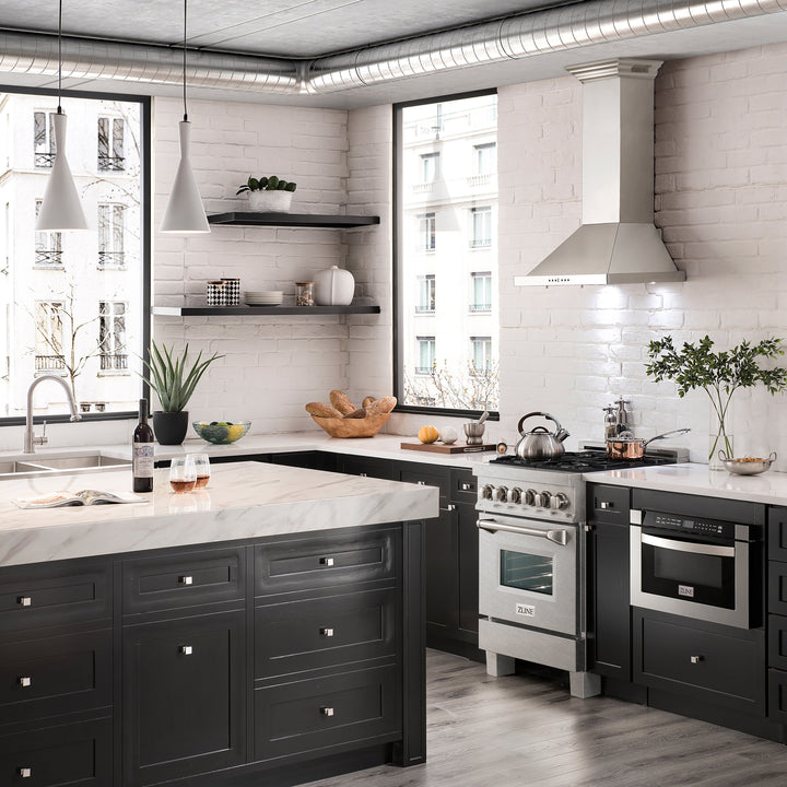 ZLINE 24 in. 2.8 cu. ft. Legacy Dual Fuel Range with 4 Burner Gas Cooktop and Electric Convection Oven in Satin Stainless Steel, Open Box-Excellent Condition