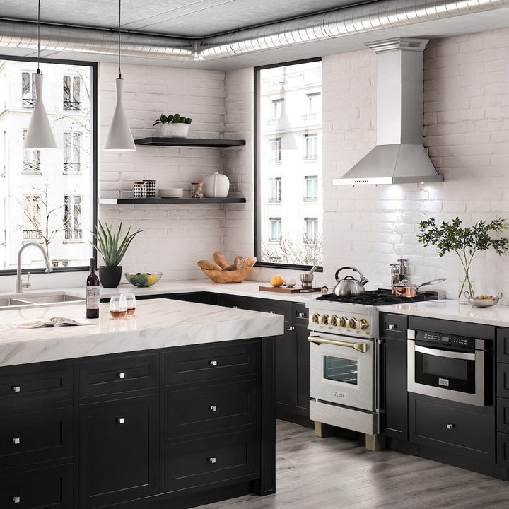 ZLINE Autograph Edition 24 in. 2.8 cu. ft. Legacy Dual Fuel Range with 4 Burner Gas Cooktop and Electric Convection Oven in Satin Stainless Steel and Polished Gold Accents, Open Box-Excellent Condition