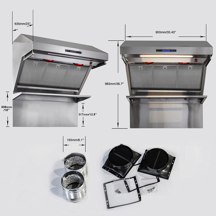 Forno Savona 36-Inch Wall Mount Range Hood, Hybrid Filters, Backsplash Included