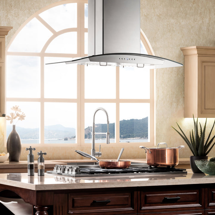 ZLINE 36" Convertible Vent Island Mount Range Hood in Stainless Steel &amp; Glass (GL14i-36)
