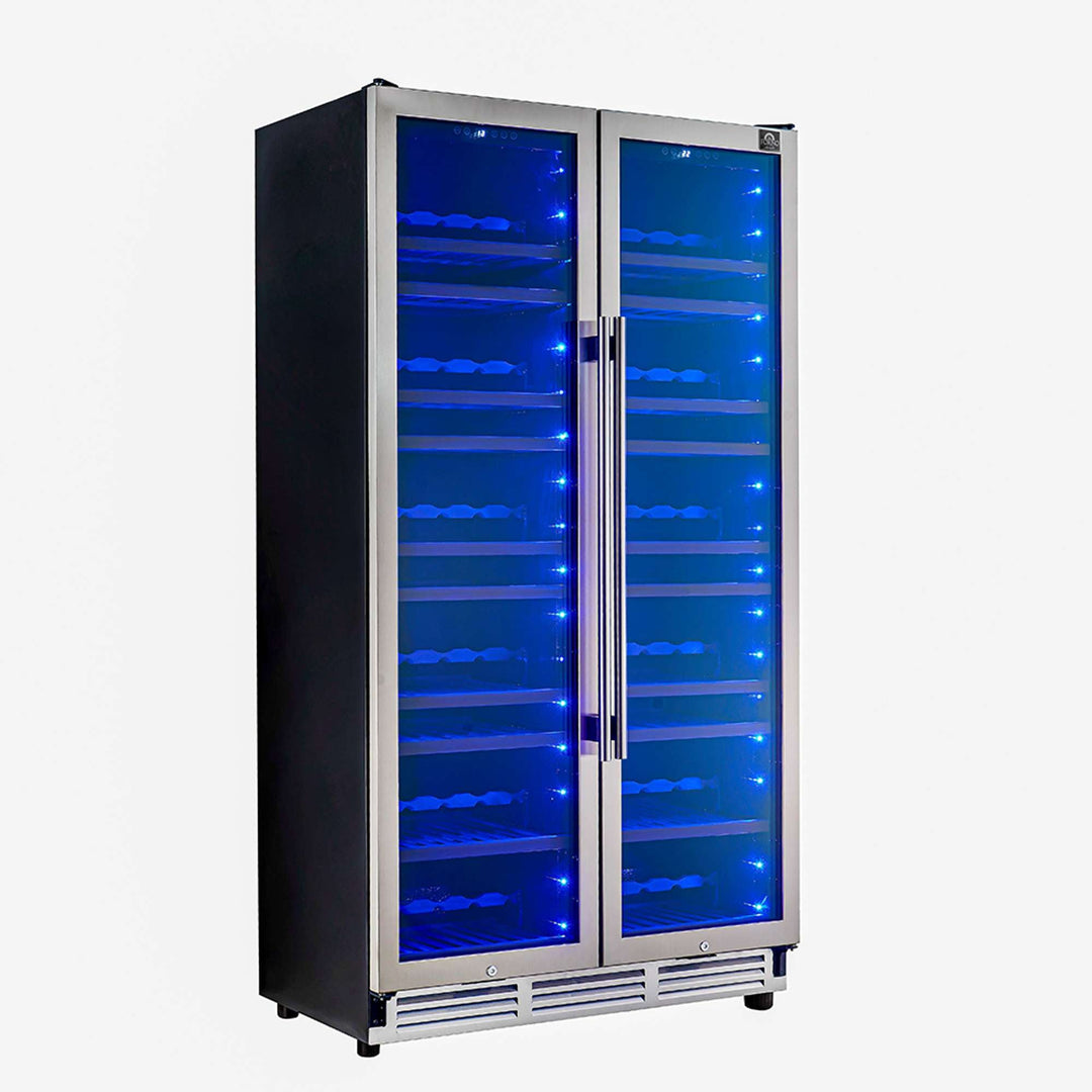 Forno Vernazza 40-Inch Side-by-Side Dual Zone Wine Cellar, 25.07 cu.ft Capacity, Stainless Steel, Temperature Control, UV-Protected Glass Door, Wooden Shelves