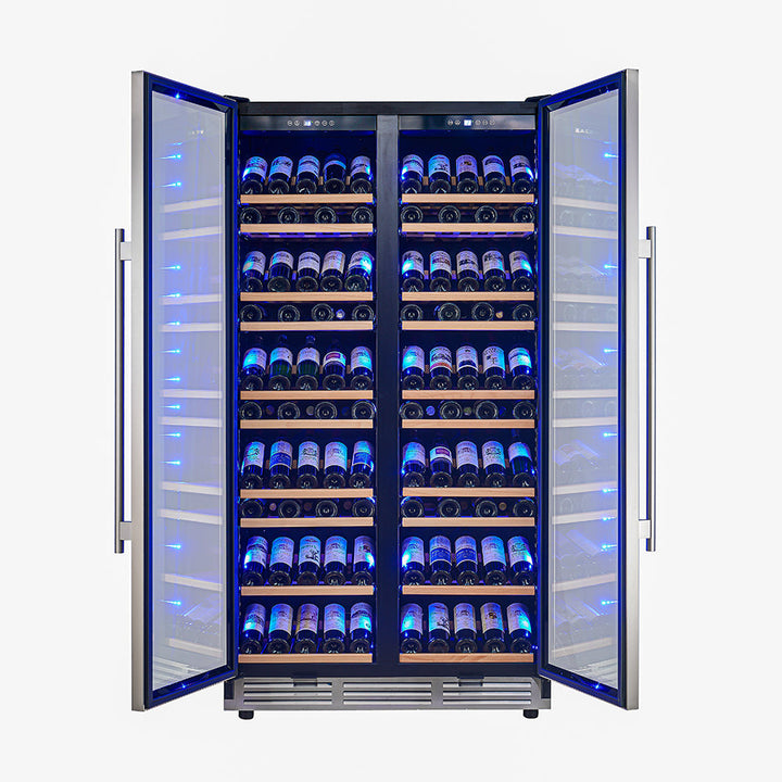 Forno Vernazza 40-Inch Side-by-Side Dual Zone Wine Cellar, 25.07 cu.ft Capacity, Stainless Steel, Temperature Control, UV-Protected Glass Door, Wooden Shelves