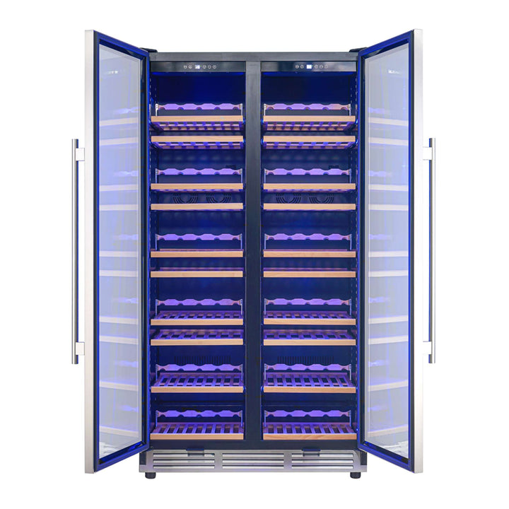 Forno Vernazza 40-Inch Side-by-Side Dual Zone Wine Cellar, 25.07 cu.ft Capacity, Stainless Steel, Temperature Control, UV-Protected Glass Door, Wooden Shelves