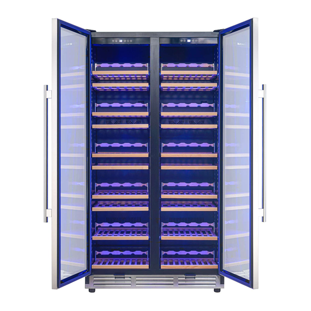 Forno Vernazza 40-Inch Side-by-Side Dual Zone Wine Cellar, 25.07 cu.ft Capacity, Stainless Steel, Temperature Control, UV-Protected Glass Door, Wooden Shelves