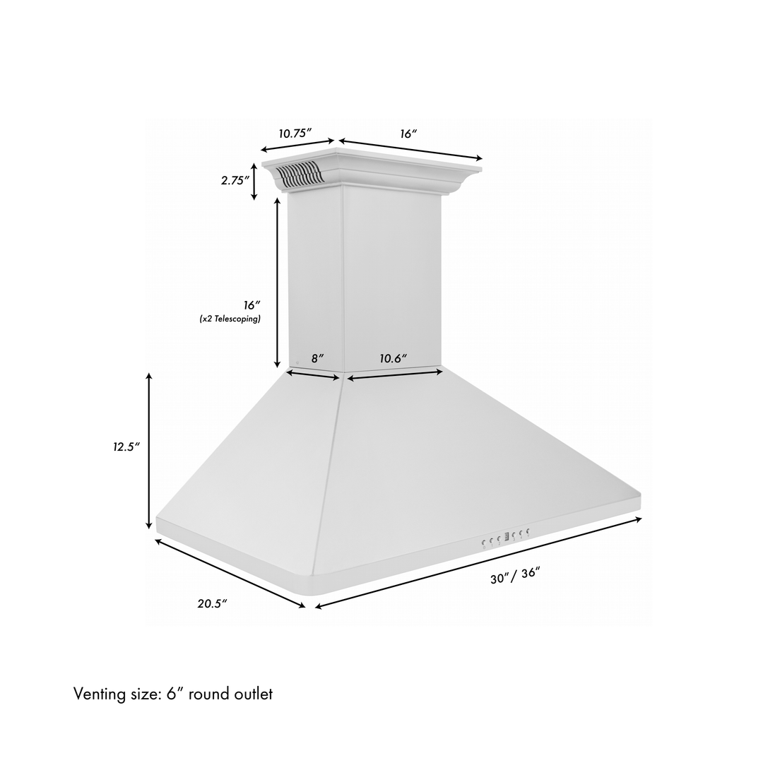 ZLINE 36 in. Wall Mount Range Hood in Stainless Steel with Built-in CrownSound™ Bluetooth Speakers, KF1CRN-BT-36