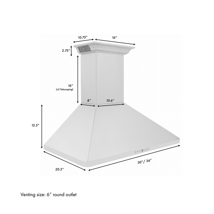 ZLINE 36 in. Wall Mount Range Hood in Stainless Steel with Built-in CrownSound™ Bluetooth Speakers, KF1CRN-BT-36