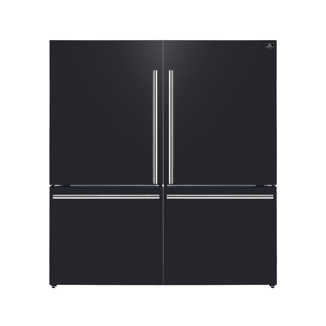 Forno Milano 2-Piece 62-Inch Freestanding Dual Bottom Freezer Refrigerator in Black – 34.4 cu.ft, Touch Control, Ice Maker