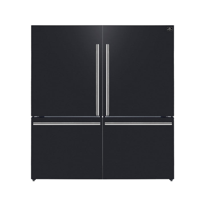 Forno Milano 2-Piece 62-Inch Freestanding Dual Bottom Freezer Refrigerator in Black – 34.4 cu.ft, Touch Control, Ice Maker