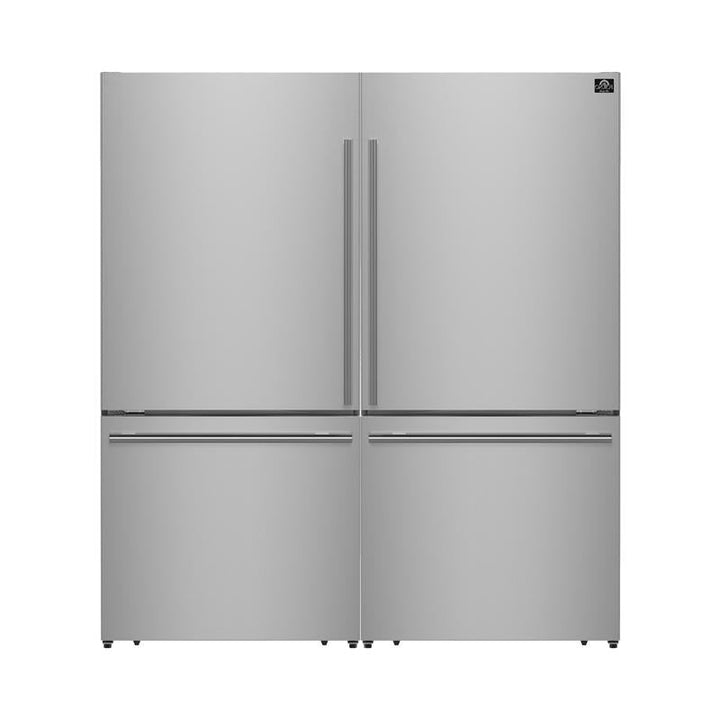 Forno Milano 2-Piece 62-Inch Freestanding Dual Bottom Freezer Refrigerator, Stainless Steel – 34.4 cu.ft, Touch Control, Ice Maker