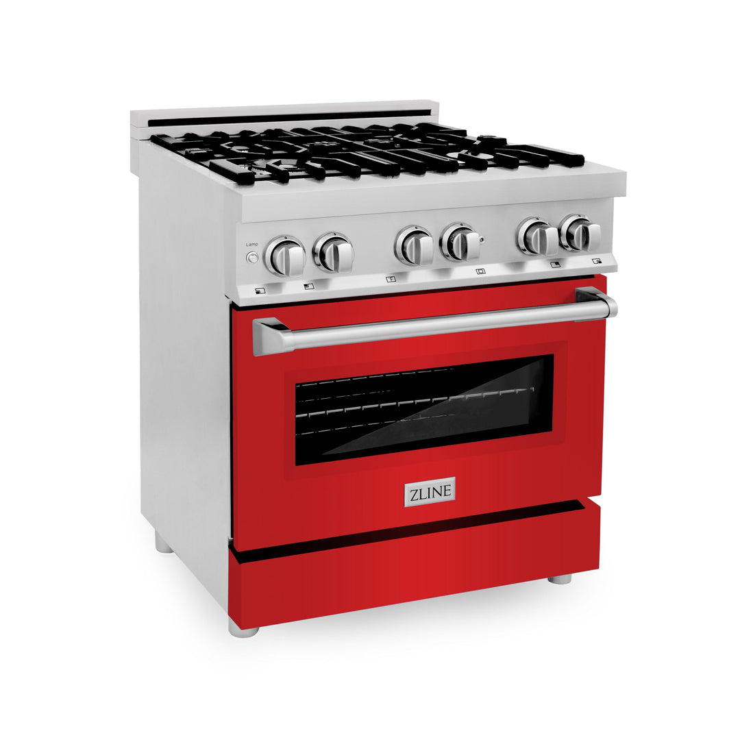 ZLINE 30 in. Professional Gas Burner/Electric Oven Stainless Steel Range with Red Matte Door, RA-RM-30