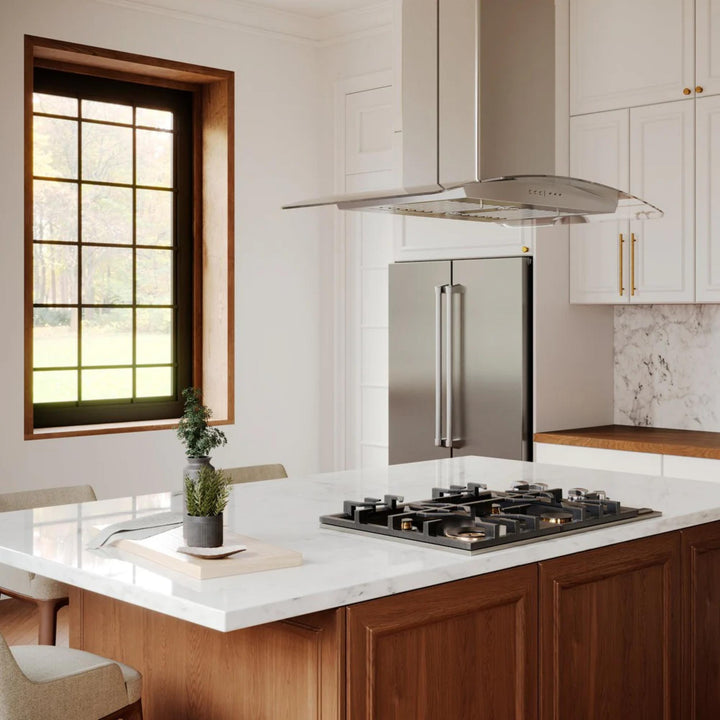 ZLINE Convertible GL5i Vent Island Mount Range Hoods in Stainless Steel &amp; Glass