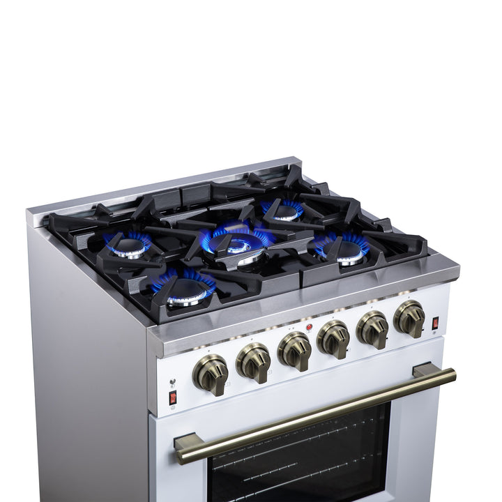 Forno Massimo 30-Inch White Freestanding Gas Range, 5 Burners, True Convection Oven