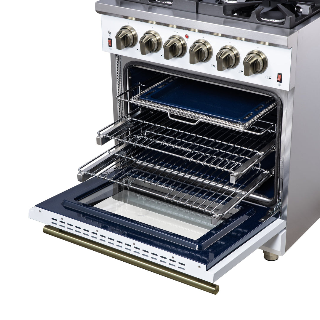 Forno Massimo 30-Inch White Freestanding Gas Range, 5 Burners, True Convection Oven