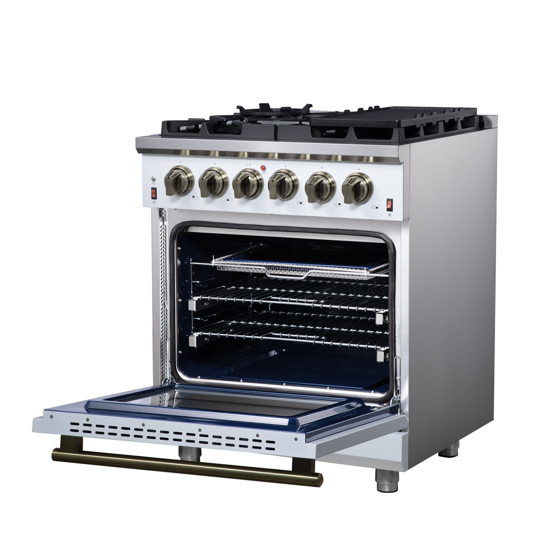 Forno Massimo 30-Inch White Freestanding Gas Range, 5 Burners, True Convection Oven