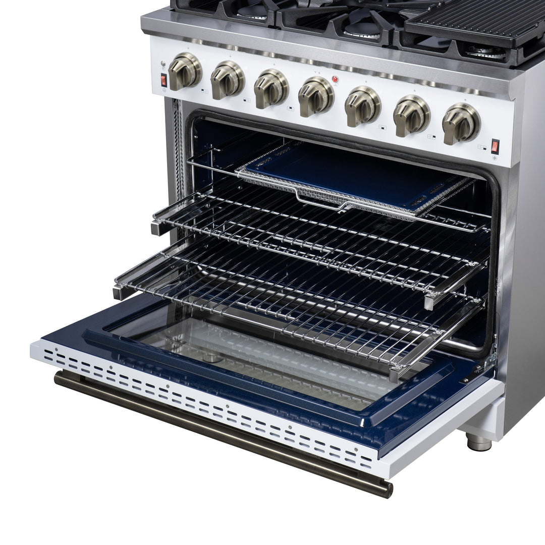 Forno Massimo 36-Inch White Freestanding Gas Range, 6 Sealed Burners, Convection Oven, Energy Efficient