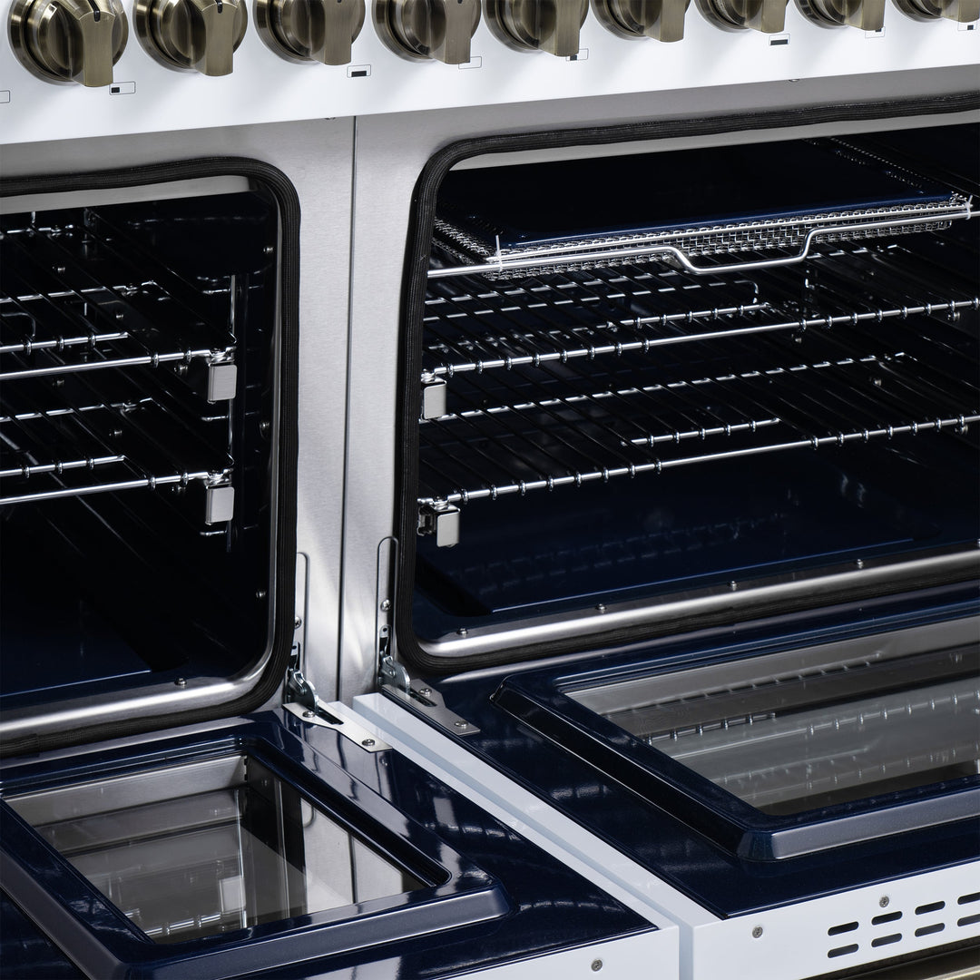 Forno Massimo 48-Inch White Freestanding Gas Range, 8 Burners, True Convection Oven