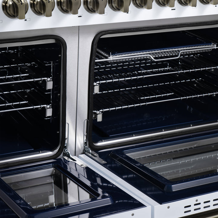 Forno Massimo 48-Inch White Freestanding Gas Range, 8 Burners, True Convection Oven