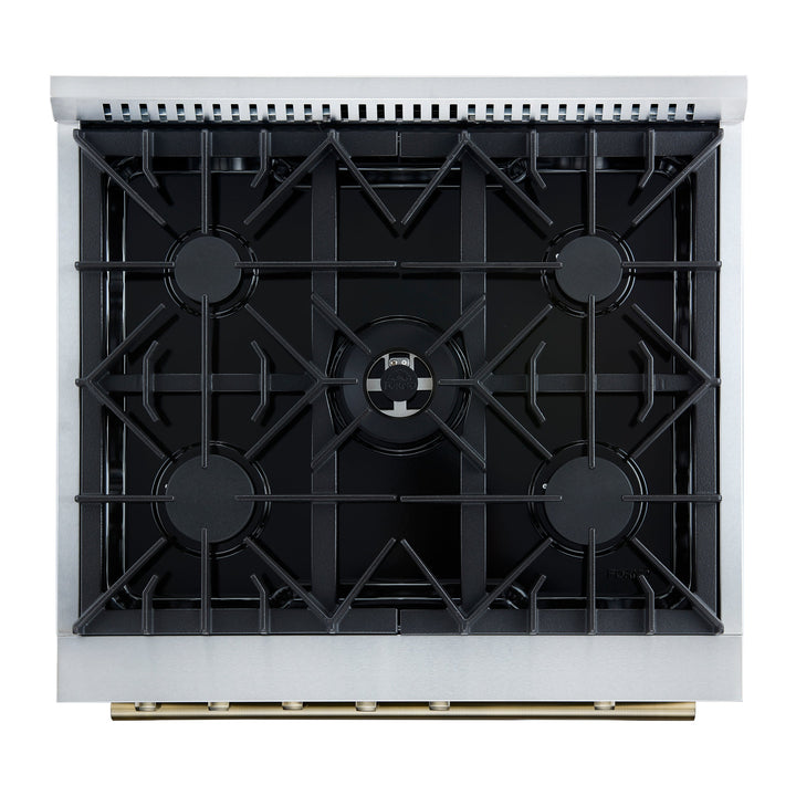 Giovanni 30-inch Gas Range Black &amp; Antique Brass Design, 5 Burners 67,000 BTU, 4.32 cu.ft. Convection Oven