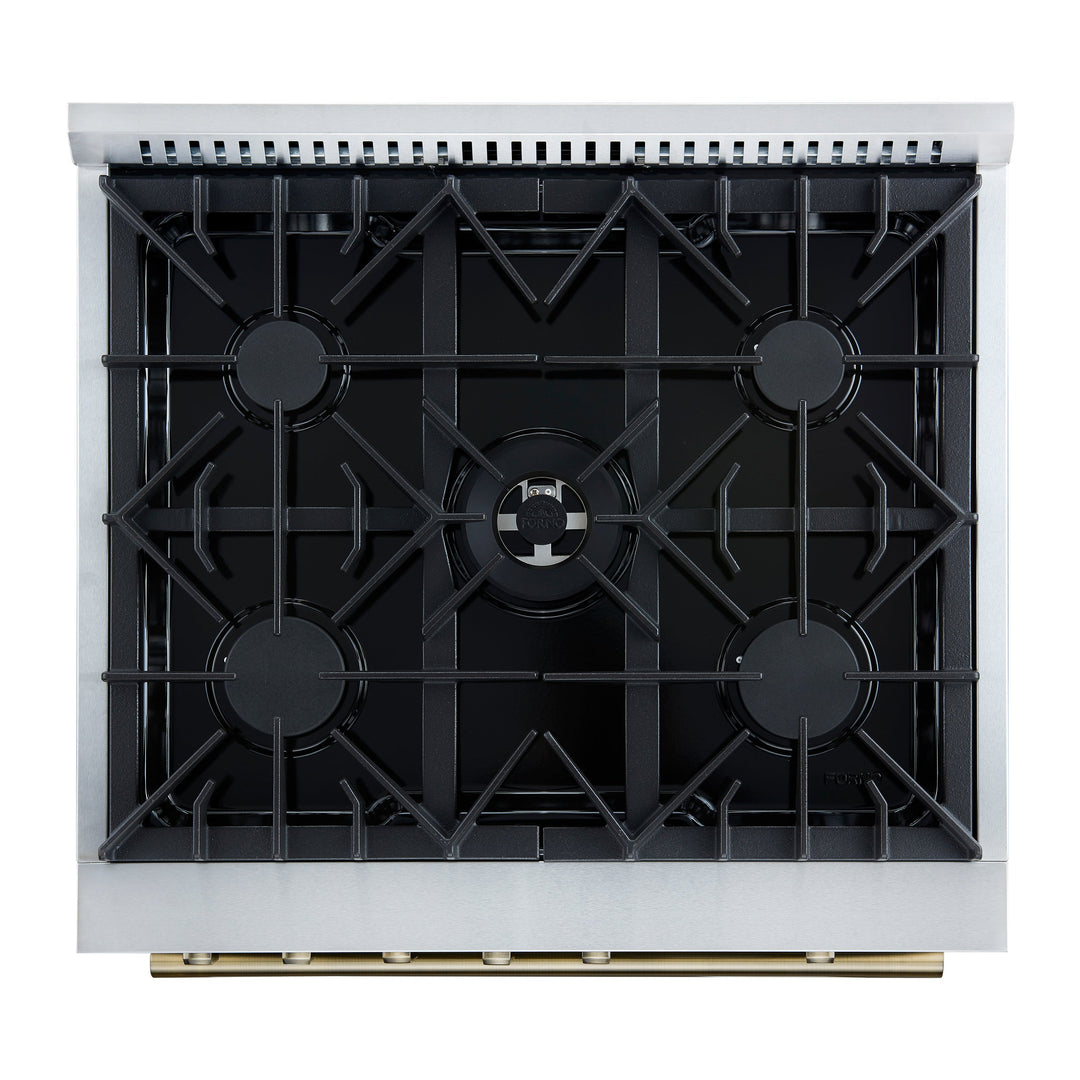 Giovanni 30-inch Gas Range White &amp; Antique Brass Design, 5 Burners 67,000 BTU, 4.32 cu.ft. Convection Oven