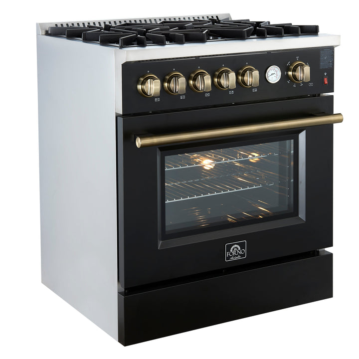 Giovanni 30-inch Gas Range Black &amp; Antique Brass Design, 5 Burners 67,000 BTU, 4.32 cu.ft. Convection Oven