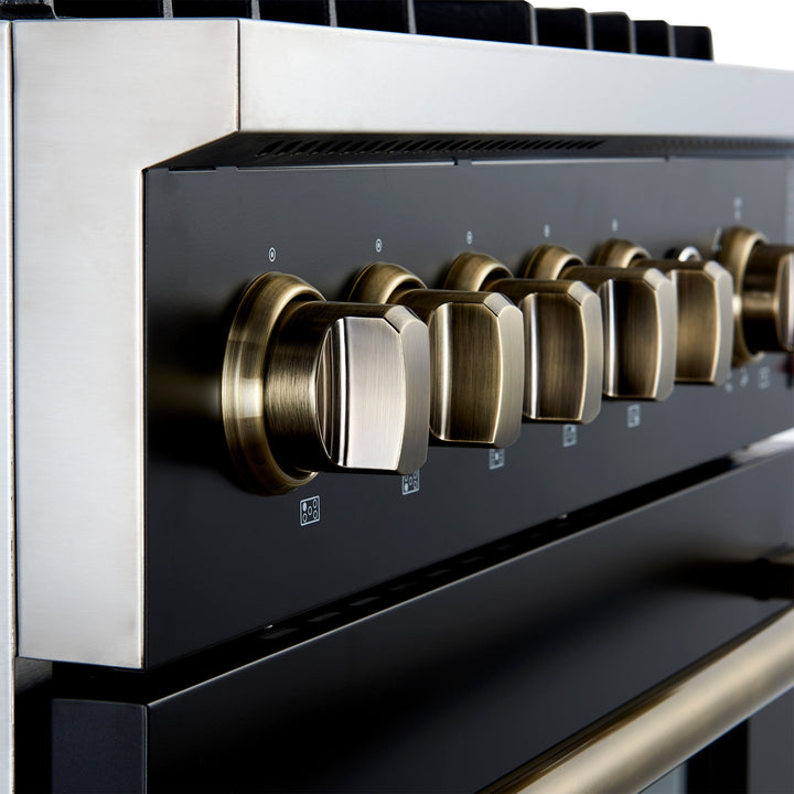 Giovanni 30-inch Gas Range Black &amp; Antique Brass Design, 5 Burners 67,000 BTU, 4.32 cu.ft. Convection Oven