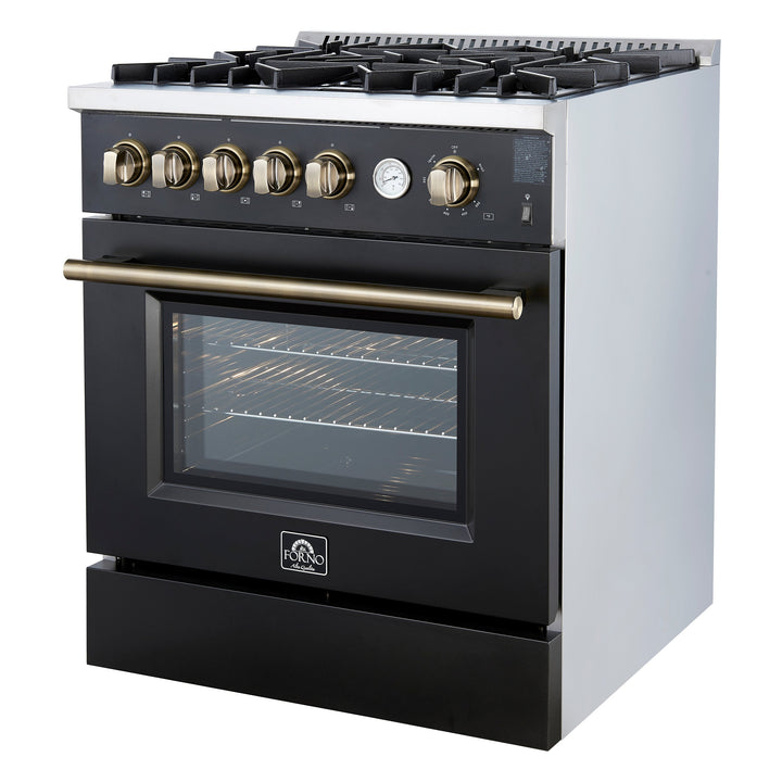 Giovanni 30-inch Gas Range Black &amp; Antique Brass Design, 5 Burners 67,000 BTU, 4.32 cu.ft. Convection Oven