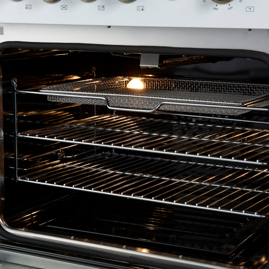 Giovanni 30-inch Gas Range White &amp; Antique Brass Design, 5 Burners 67,000 BTU, 4.32 cu.ft. Convection Oven