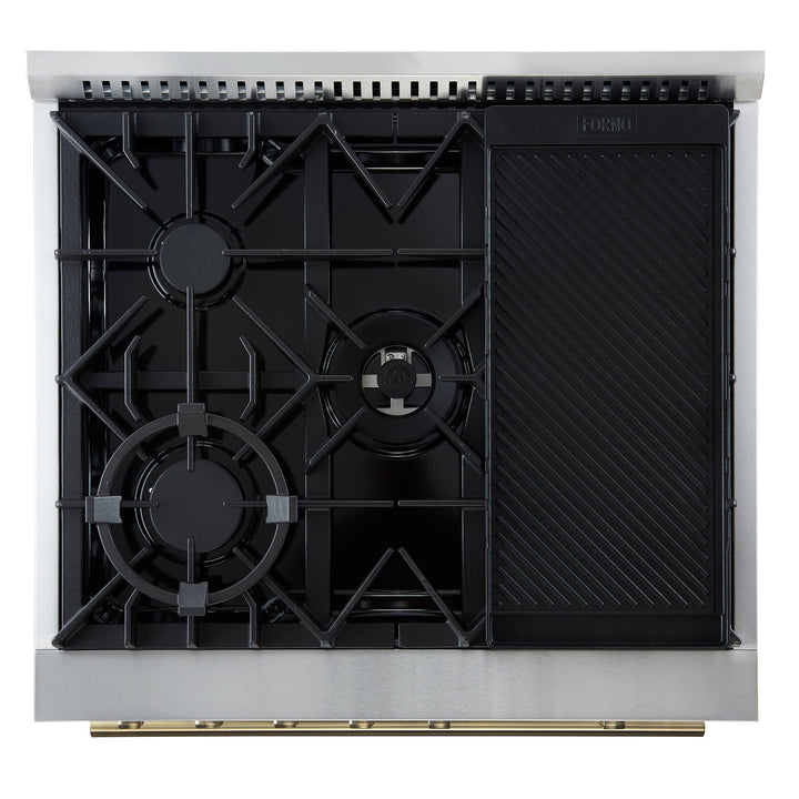 Giovanni 30-inch Gas Range White &amp; Antique Brass Design, 5 Burners 67,000 BTU, 4.32 cu.ft. Convection Oven