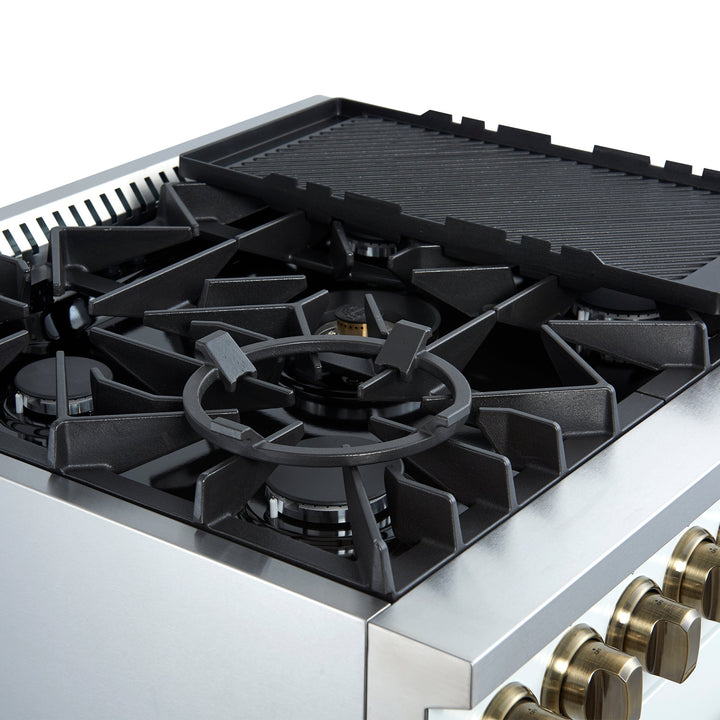 Giovanni 30-inch Gas Range White &amp; Antique Brass Design, 5 Burners 67,000 BTU, 4.32 cu.ft. Convection Oven