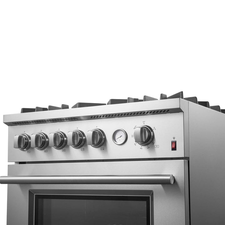 FORNO Giovanni 30-inch Gas Range Stainless Steel, 5 Burners 67,000 BTU, 4.32 cu.ft. Convection Oven